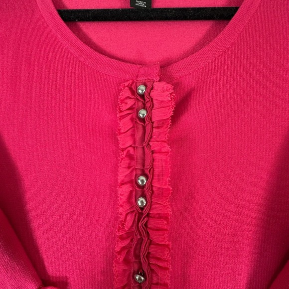 White House Black Market Pink Ruffle Button Front Cardigan Sweater Women's M - Picture 3 of 12